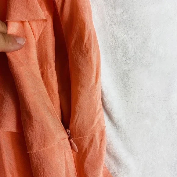 J. Crew 100% Silk Blouse Top Sz 8 Coral Pink Sleeveless Ruffles Coastal Accent - Picture 5 of 9